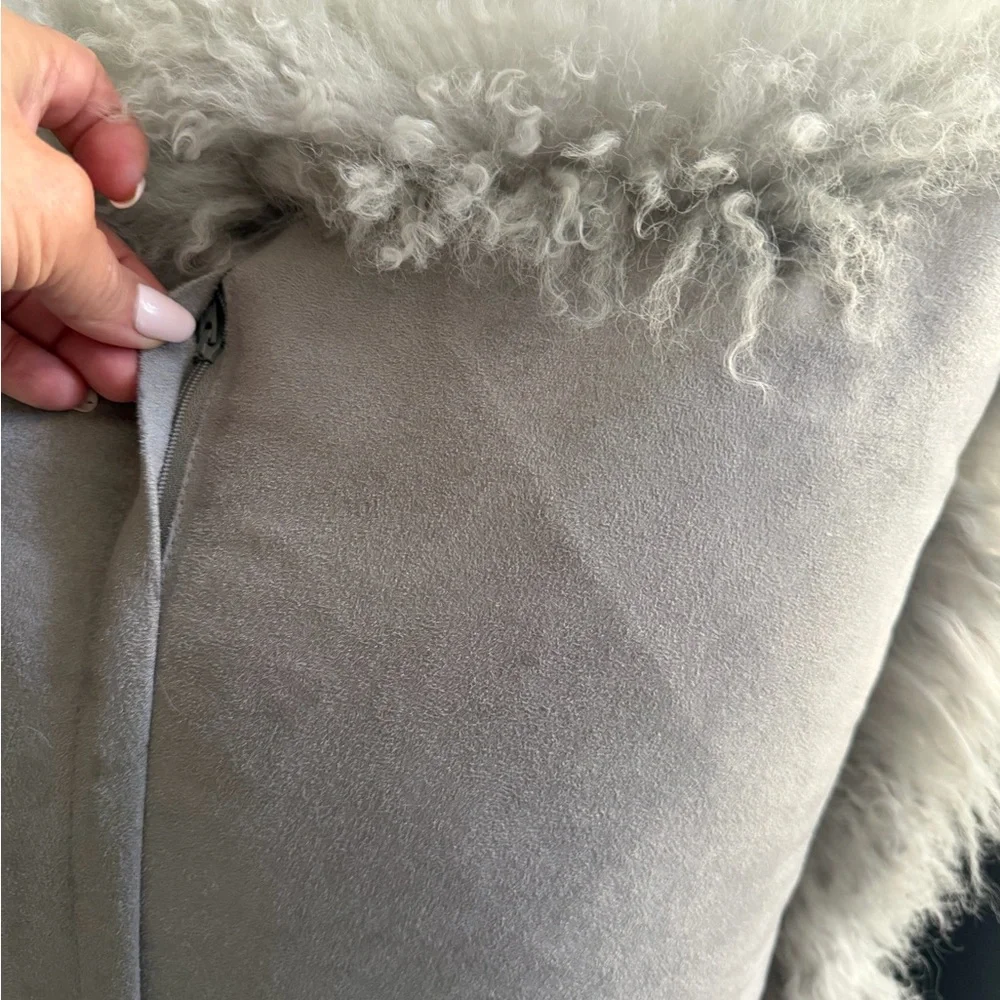 Z Gallerie 22” Silver-Gray Curly Mongolian Fur Accent Pillow